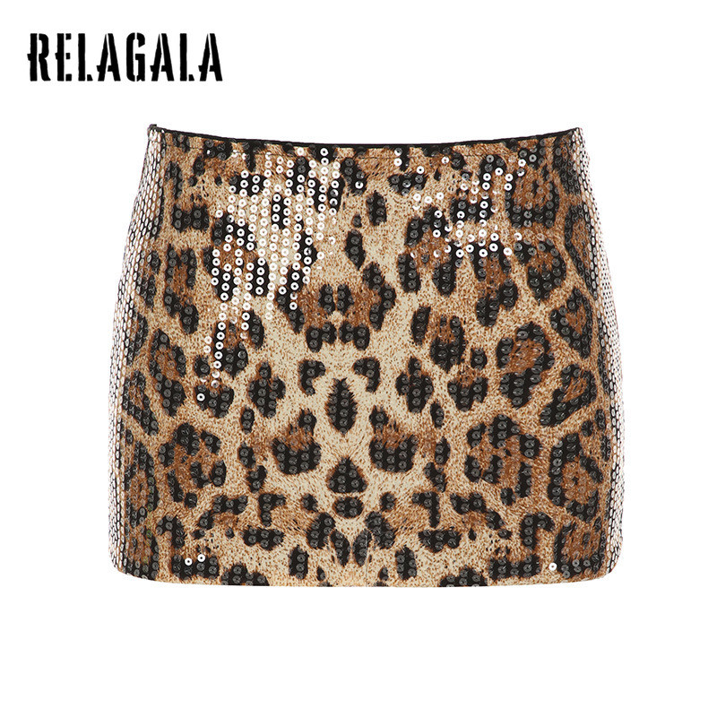 RELAGALA กระโปรงมินิลายเสือดาวสำหรับผู้หญิง สไตล์เซ็กซี่ – โปรปัง