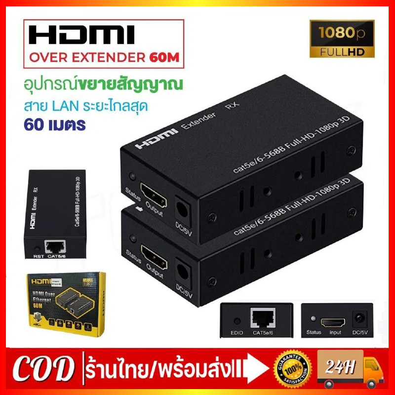 [พร้อมส่ง]🇹🇭 1080P/3D/60M Extender HDMI to LAN Port RJ45 Network Cable Extender via Cat 5e/6 1080p HDMI Network Receiv