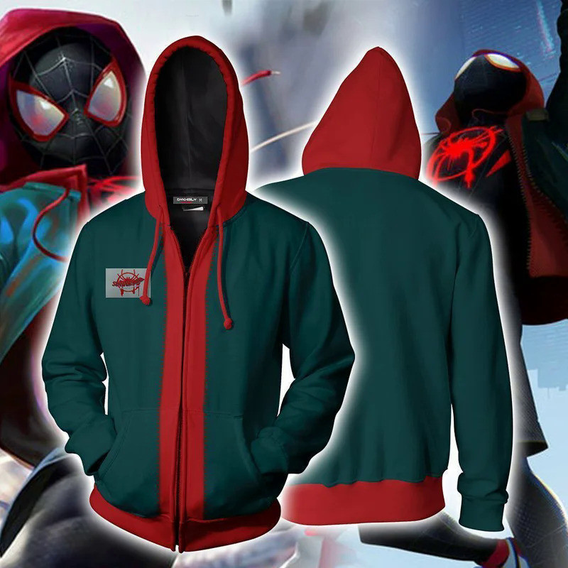 Spiderman Miles Morales Jacket Cosplay Costumes for Adult Hooded Hoodies Coat Pants Plus Size 3D Swe