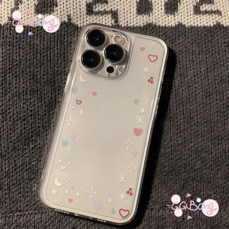 สุขสันต์วันดวงดาวดวงจันทร์รักโบว์โบว์ครอบคลุมโปร่งใส เคสไอโฟน 11 16 17 air 13 XR 12 14 15 Pro Max 7 6 8 6s Plus X SEเคส