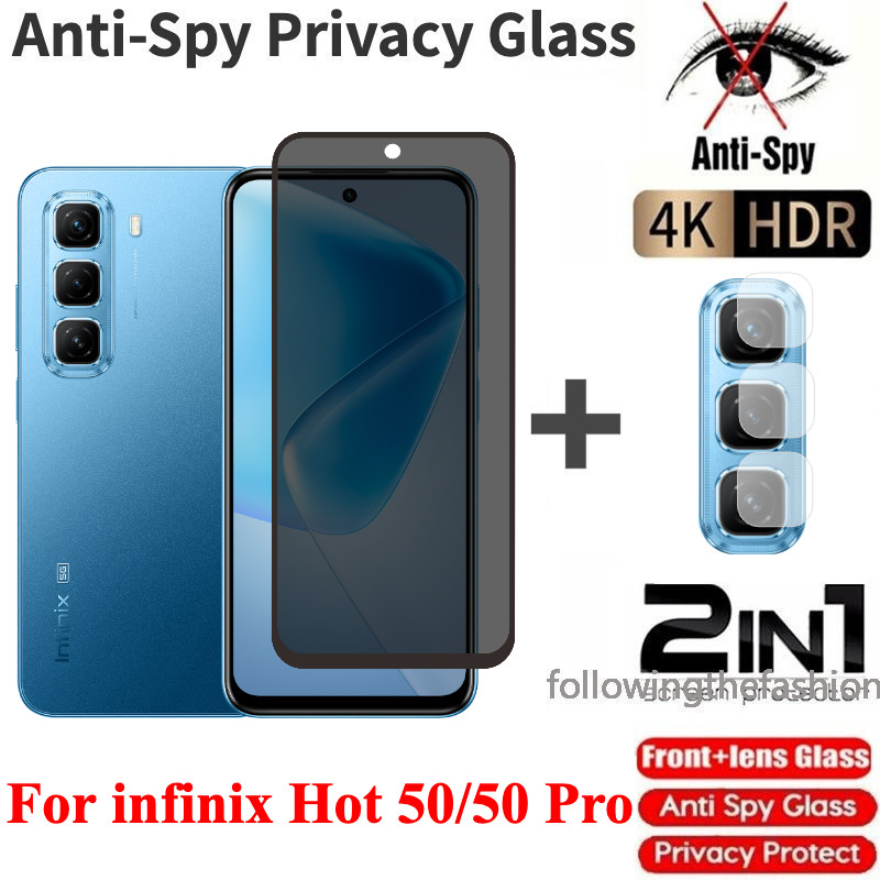คลุมทั้งหมดหน้าจอโค้งส่วนตัวกระจกนิรภัยสําหรับ infinix Hot 50 5G Hot50 4G 50 Pro + Pro 2024 Protector Anti Peek ความเป็นส่วนตัวด้านหน้าป้องกันหน้าจอกลับกล้องเลนส์ป้องกันฟิล์ม