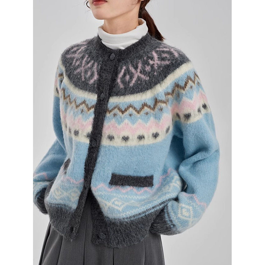 เกาะยุติธรรมถักเสื้อกันหนาวเหนียวนุ่มคาร์ดิแกนฤดูหนาวที่อบอุ่นของผู้หญิง