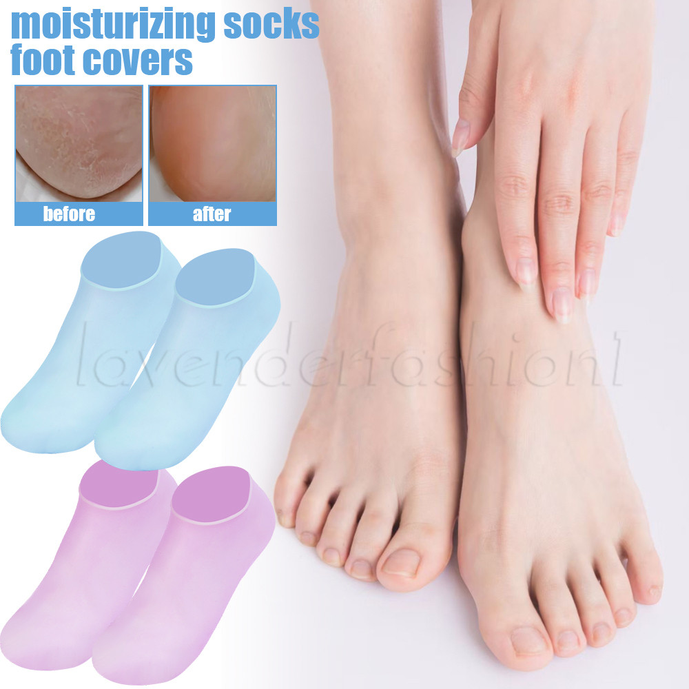 ถุงเท้าซิลิโคนให้ความชุ่มชื้น 1 คู่ - Anti Cracking Exfoliating Foot Mask Cover - Reusable, Elastic, Breathable - สําหรับ Cracked Dead Skin Repairing - นวด Foot Care Spa ถุงเท้า