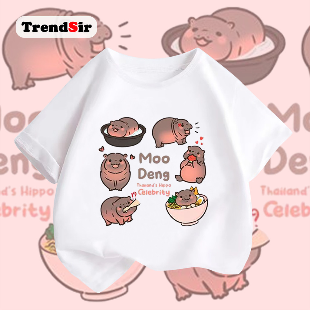 TrendSir มาใหม่ ลายเยอะ ชุดเด็ก ผญ เสื้อยืดคอกลมเด็กผ้าฝ้าย ชุดหมูเด้ง เสื้อหมูเด้ง Bouncy pig shirt 100%cotton 7สี 100-140