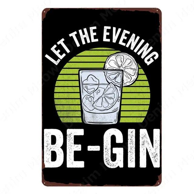 Vintage Gin Tonic โพส터โลหะดีบุกสำหรับบาร์และบ้าน มีอารมณ์ขันและเหมาะเป็นของตกแต่งกำแพง