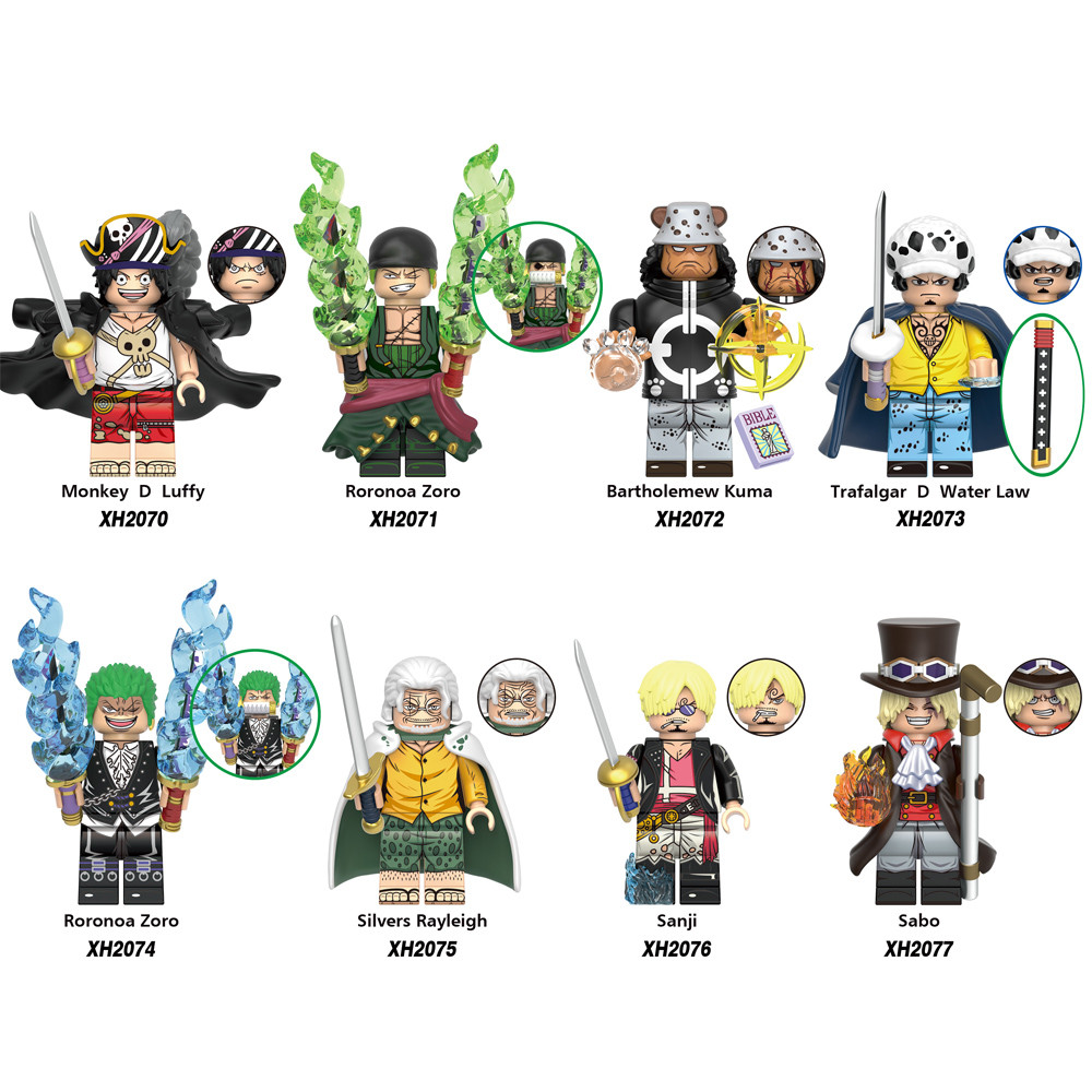 Hot อะนิเมะบล็อกของเล่น Luffy Zoro Kuma น้ํากฎหมายเงิน Rayleigh Sanji Sabo อาคารของเล่นของขวัญ