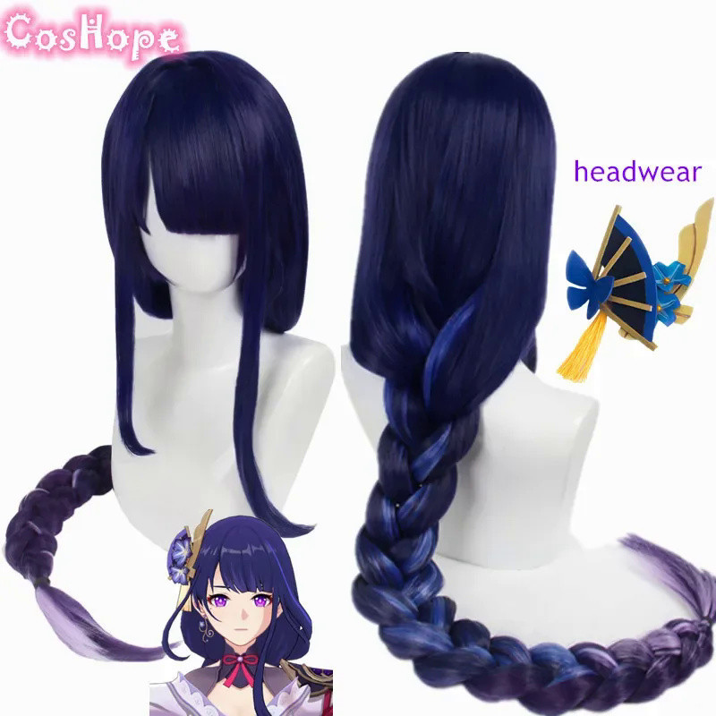 Baal Cosplay Raiden Shogun Wig 110cm Blue Purple Wig Cosplay Anime Cosplay Wig Heat Resistant Synthe