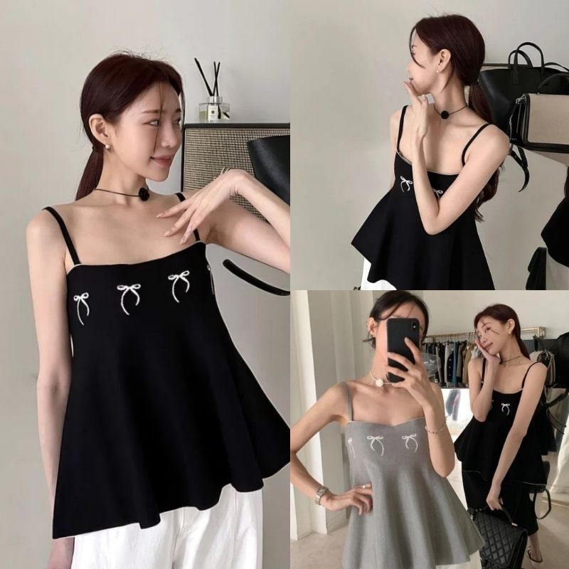 JJ Shop​ ​พร้อมส่ง เสื้อสายเดี่ยวไหมพรม ยืดตามตัวสีพื้น น่ารักมากๆ‘Y9909’