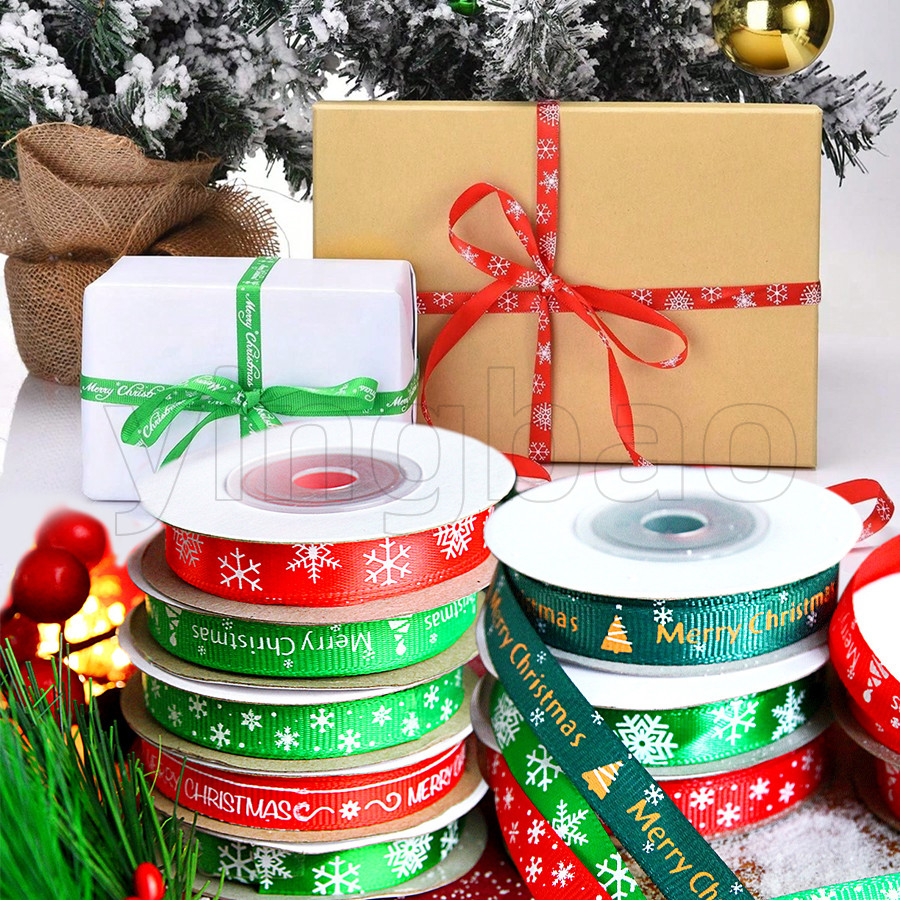 22m/ม้วนริบบิ้นคริสต์มาส,สุขสันต์วันคริสต์มาสห่อของขวัญริบบิ้นซาติน,สีแดง,สีเขียวคริสต์มาสห่อริบบิ้นสําหรับงานฝีมือdiyตกแต่งวันหยุด