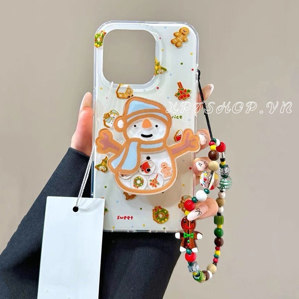 Gingerbread Man Snowman Shake it Bracket Chain เคสโทรศัพท์สําหรับ iPhone 16ProMax 16Pro 16 15ProMax 14 13ProMax Full Coverage กันกระแทกป้องกันอะคริลิคปลอก