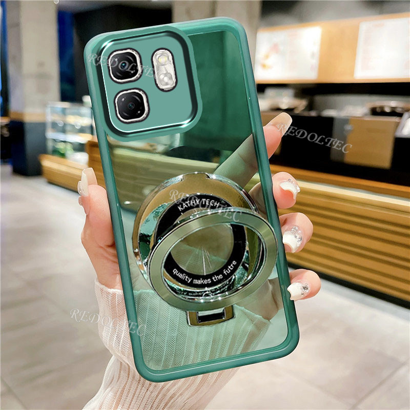 เคส Infinix Hot 50i Smart 9 2024 ดีไซน์ใหม่ที่วางขาตั้งแม่เหล็กปลอกใส Infinix Smart9 Hot50i Hot 50 i เคสโทรศัพท์แบบนุ่มใสบางพิเศษพร้อมการป้องกันเลนส์กล้อง