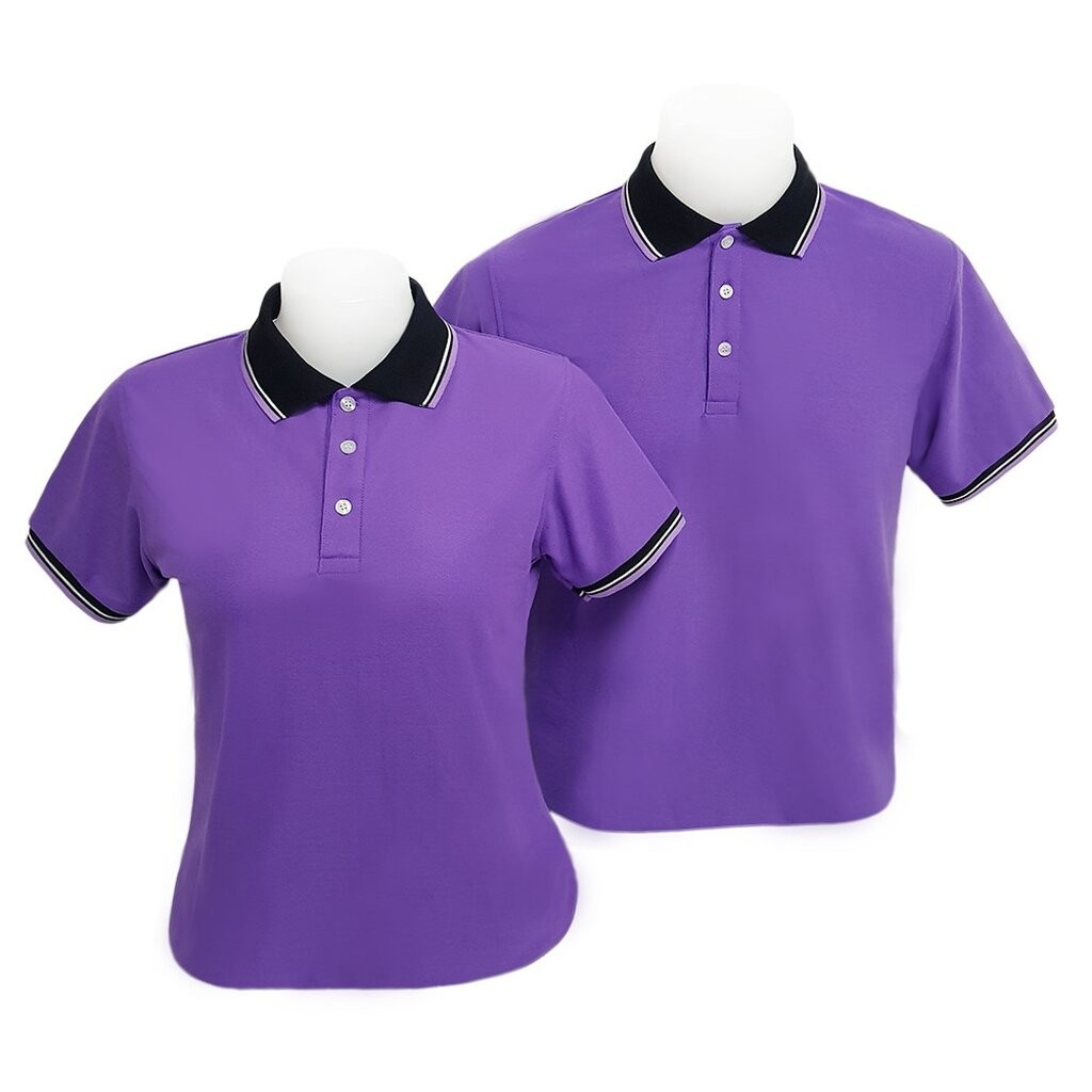 เสื้อโปโลสีม่วง คอปก แขนสั้น สีม่วง ปกดำขลิบขาว-ม่วง เสื้อโปโลแขนสั้น LPP01