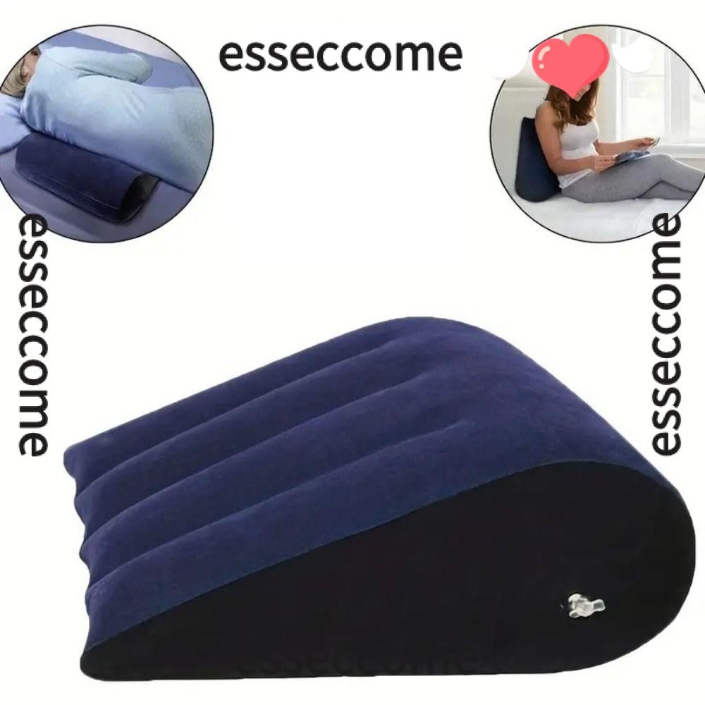 Esseccome หมอนซิลิโคน, สามเหลี่ยมกระบอก Wedge PVC Flocking Magic Cushion, Inflatable Blue + Black Soft Relax Cushion Home