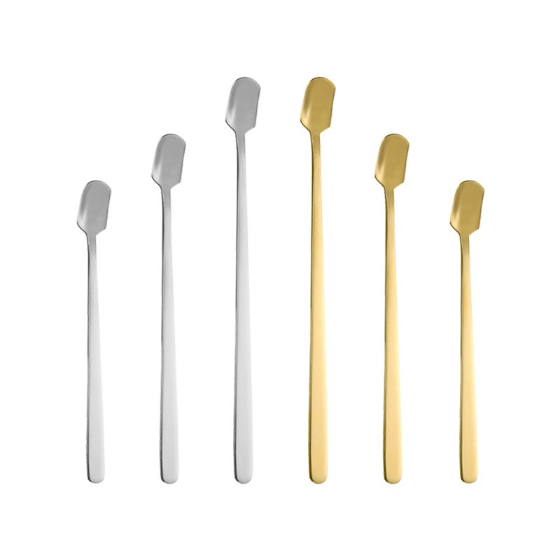 ช้อนสแตนเลส (ช้อนกาแฟ/ช้อนตักเค้ก)  - สี ทอง/เงิน สไตล์เกาหลีด้ามยาว ช้อนหัวเหลี่ยม ขนาด 13CM/15CM/17CM G2899 - รูปที่ 6