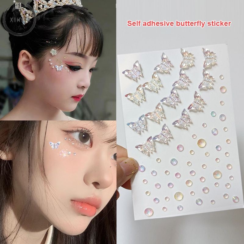 จัดส่งที่รวดเร็ว สติ๊กเกอร์คริสตัลออโรร่าสีสันสดใสส่องแสง 3D ตกแต่งใบหน้า DIY สติกเกอร์เพชร-XINYIA1