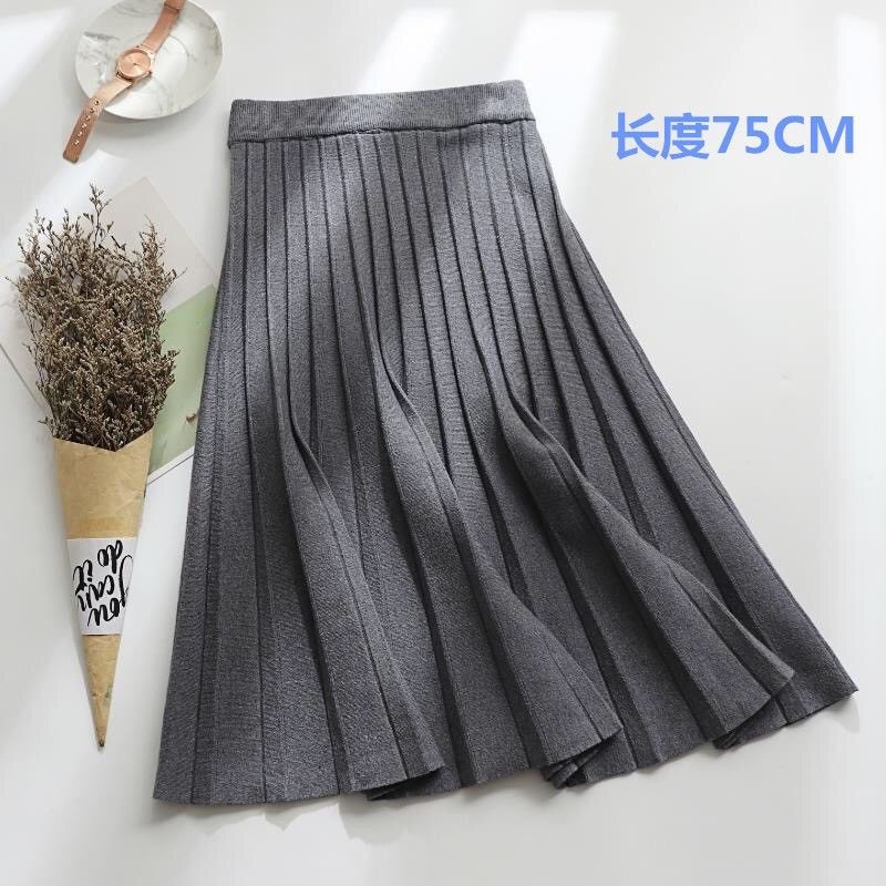 กระโปรงจีบหนาครึ่งกระโปรงเด็กฤดูใบไม้ร่วงฤดูหนาวกลางความยาว ก-เส้น สวิงขนาดใหญ่เอวสูงชุดยาว - รูปที่ 4