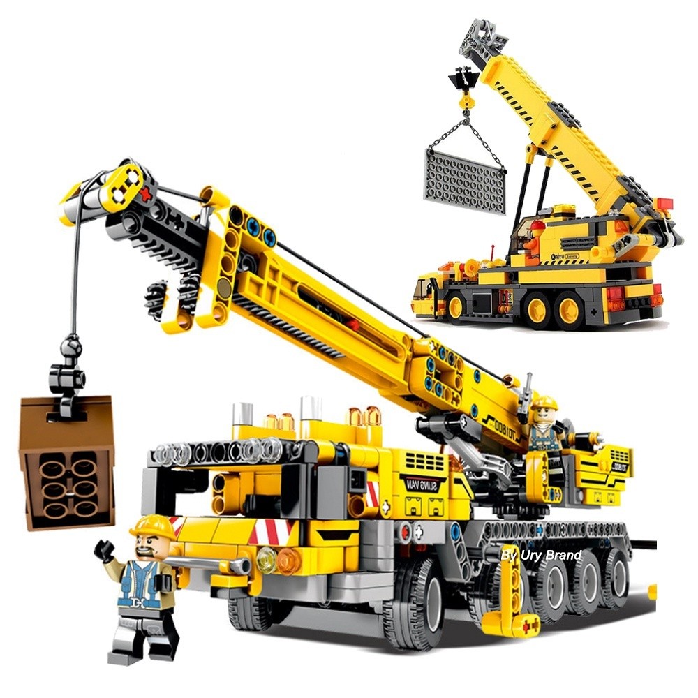 ใช้งานร่วมกับ Lego City Lepin Technic Series Mobile Crane วิศวกรรมบล็อกชุดมินิตัวเลขรถบรรทุกรุ่นอาคา