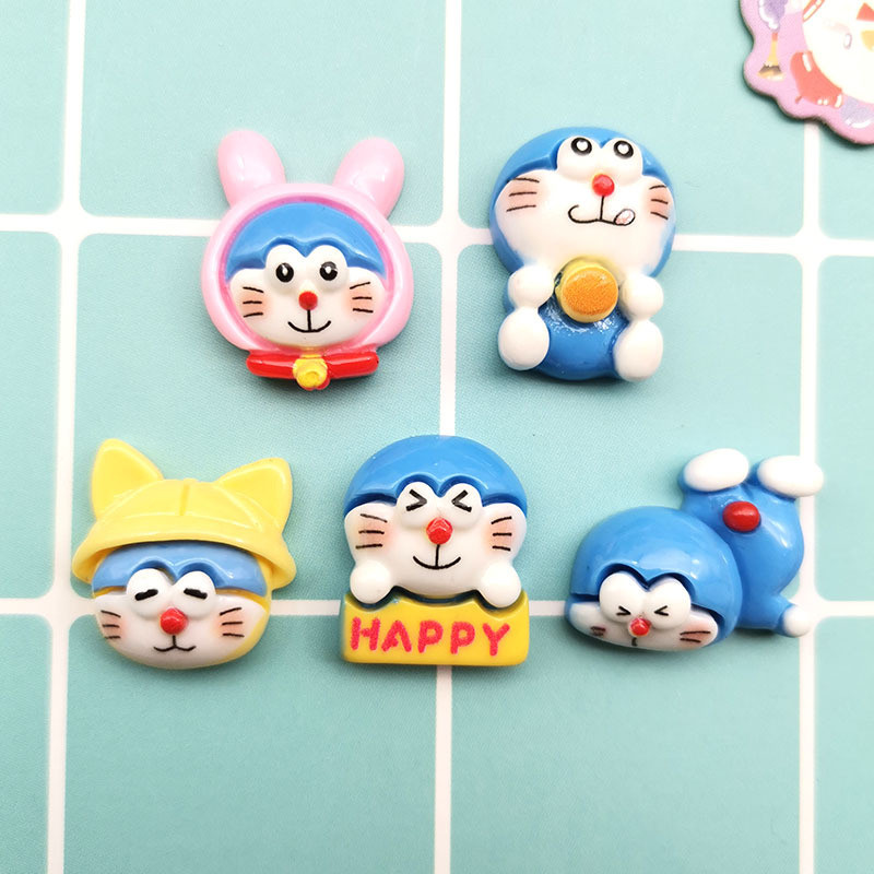10ชิ้นเคลือบเงาน่ารักโดราเอมอนชุดเรซิ่นอุปกรณ์ทําเองครีมกาวเคสโทรศัพท์หัวเชือกคว้าคลิปกล่องเก็บแพทช์