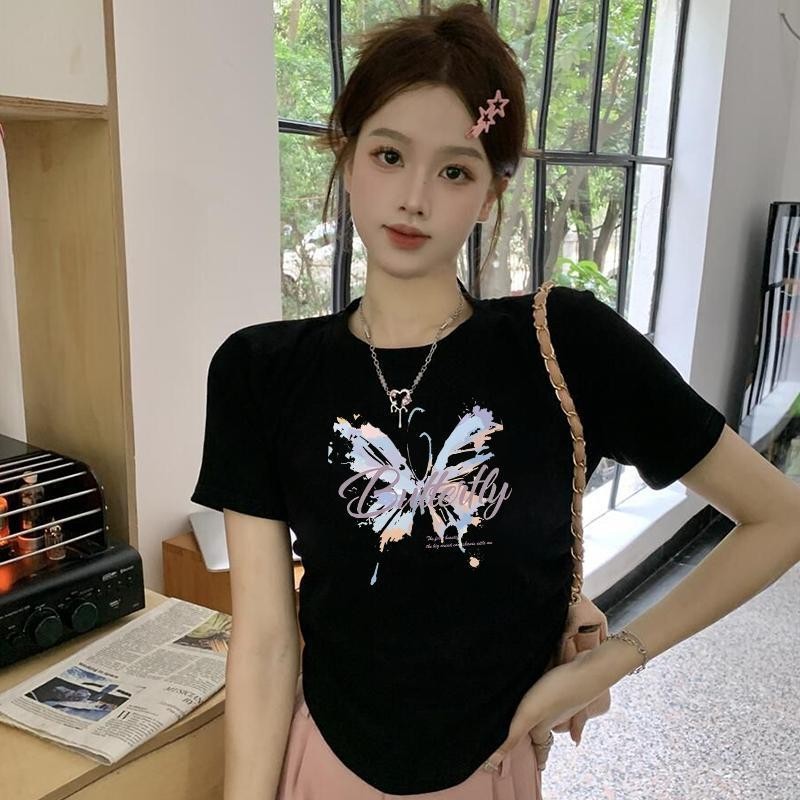 เสื้อยืดแขนสั้น เอวจั้ม เสื้อเอวจั้ม เสื้อยืดผู้หญิง ลายสกรีน เสื้อยืดได้เยอะมาก ผ้าไม่หนา ใส่สบายClothing Lady Women