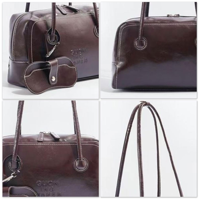 Amila กระเป๋าสะพายไหล่ผู้หญิงRetro Bowlingเวอร์ชั่นเกาหลีอเนกประสงค์Ins niche simple pu Bostonกระเป๋าสะพายแบบพกพาความจุขนาดใหญ่