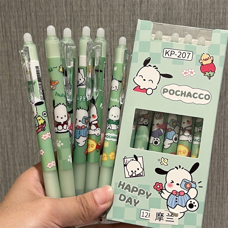 6 ชิ้น สีฟ้าลบได้ Sanrio ปากกาเจล Pochacco 0.5 มม ชุดปากกาเจล แบบลบได้ แห้งเร็ว สําหรับนักเรียน ลายการ์ตูนอนิเมะ