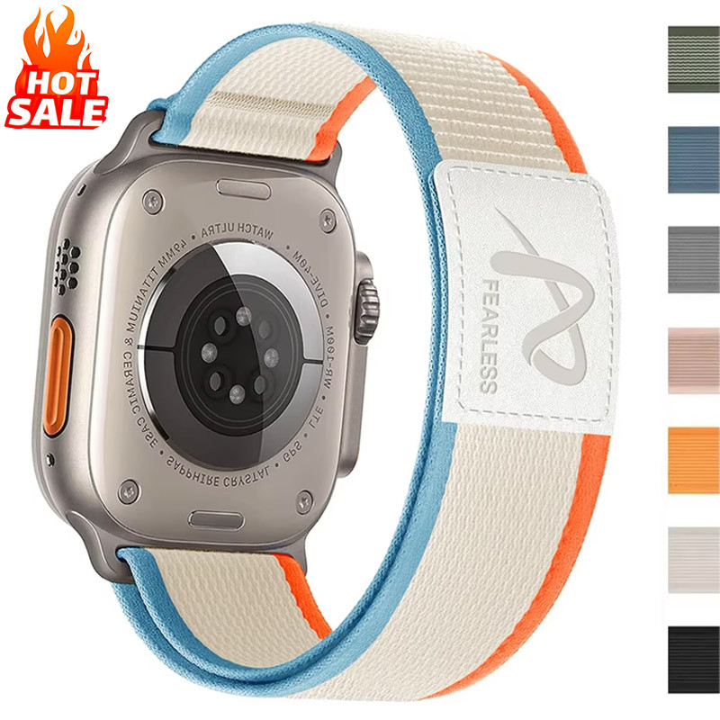 สายหนังไนลอน Sport Trail Loop Band สําหรับ Apple Watch S10 42 46mm Ultra Iwatch Serise 10 9 8 7 6 5 4 SE 49/45/44/42/41/40/38 มม.