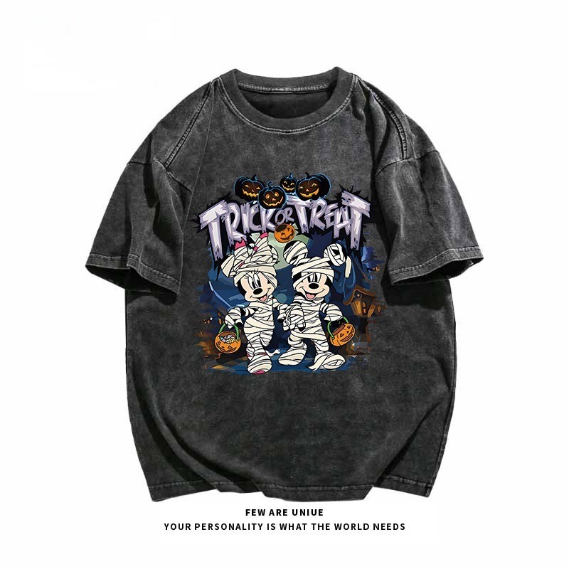 COD (จัดส่งตลอด 24 ชั่วโมง)Touch Cotton100% ฮาโลวีน เสื้อยืด oversize ผ้าฟอกวินเทจ เสื้อยืดลายฟักทองการ์ตูน Halloween