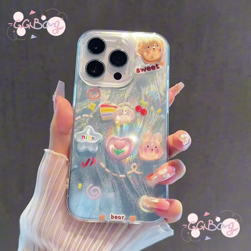 ดาวรักกระต่ายหมีดอกไม้ขนสัตว์เส้นด้ายครอบคลุม เคสไอโฟน XR 13 16 15 11 14 12 Pro Max 16 15 7 8 14 Plus X XS MAX SE