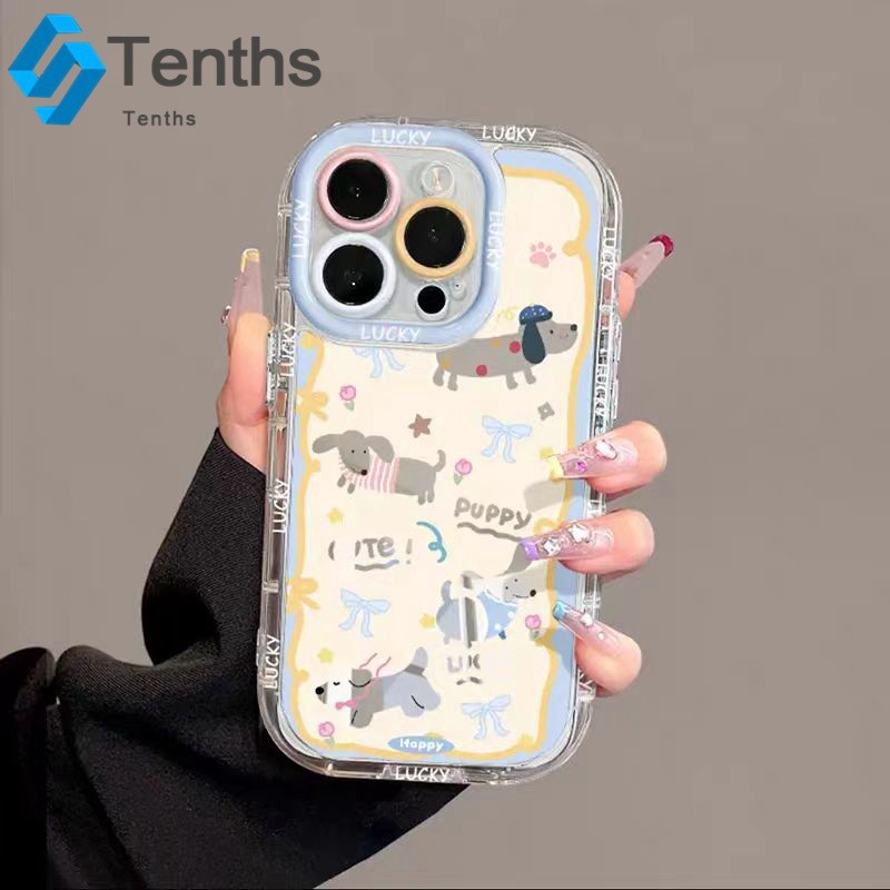 For IPhone 16 11 12 13 15 14 Pro Max 8 7 Plus X XR Xs Max การ์ตูน Cute Puppy เคสมือถือ กระจกถุงลมนิรภัยกรณีโทรศัพท์