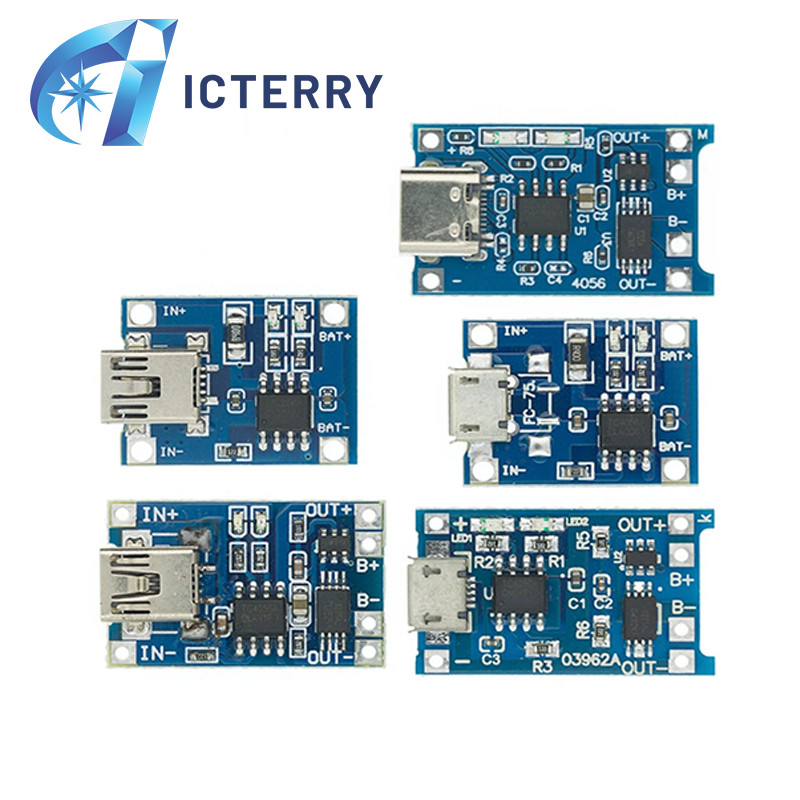 5v 1A Micro/Type-c/Mini 18650 TP4056 แบตเตอรี่ลิเธียมโมดูลชาร์จบอร์ดป้องกันฟังก์ชั่น Dual Li-ion