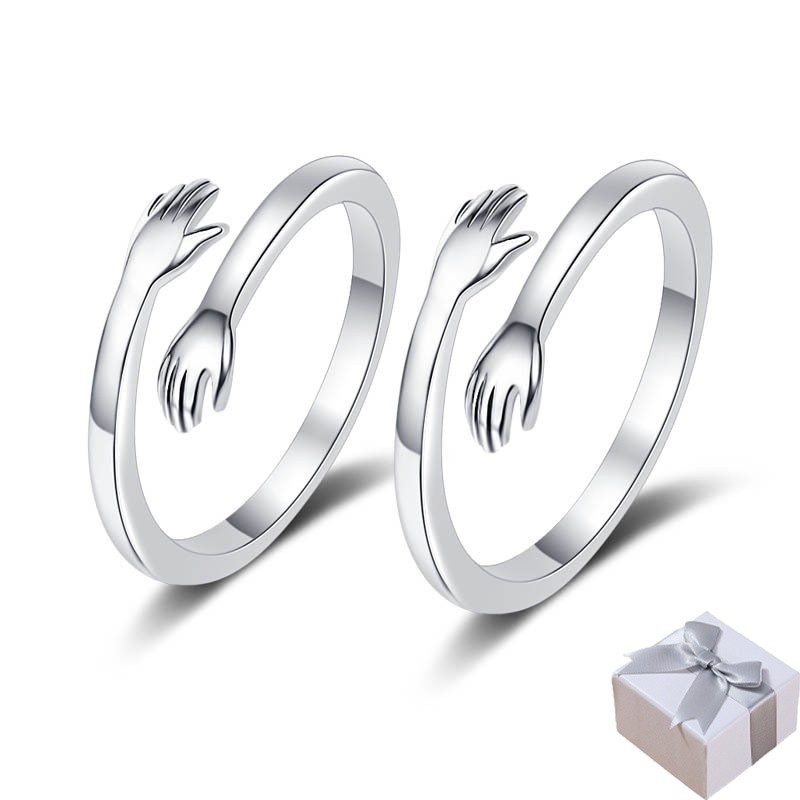 (มีใบรับรอง Gra) 18K Gold New S925 Silver Love Hug Ring แหวนคู่
