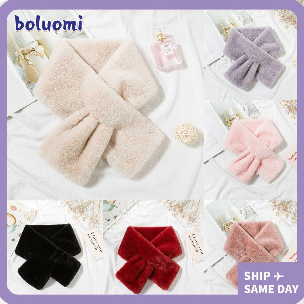 Bolumi ผ้าพันคอข้ามผู้หญิง Faux กระต่ายขนสัตว์ Plush ผ้าคลุมไหล่คออุ่น