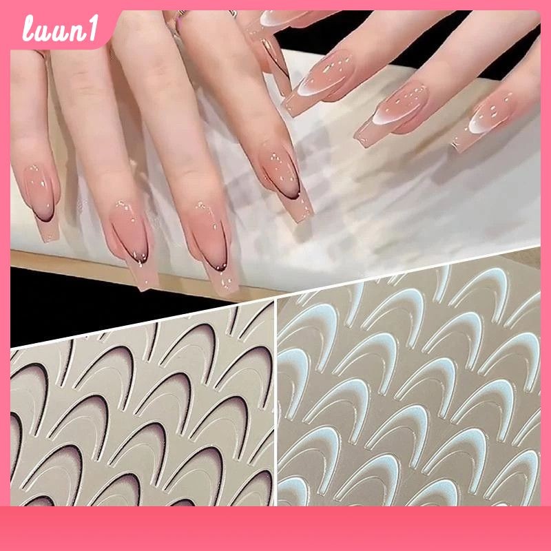 สติกเกอร์ติดเล็บฝรั่งเศส สีดำ ขาว ไล่เฉดสี สติ๊กเกอร์ติดเล็บฝรั่งเศสขนาดเล็ก สีดำและขาว แดง พระจันทร์เสี้ยว ของตกแต่งเล็บแบบคลาสสิก รหัสสินค้า: