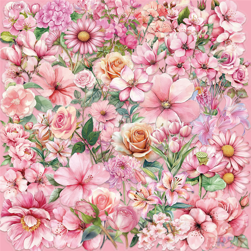 สติ๊กเกอร์ PET Pink Flowers Series 01 50 ชิ้น/เซ็ต DIY แฟชั่นสติ๊กเกอร์กันน้ํา Doodle สติ๊กเกอร์