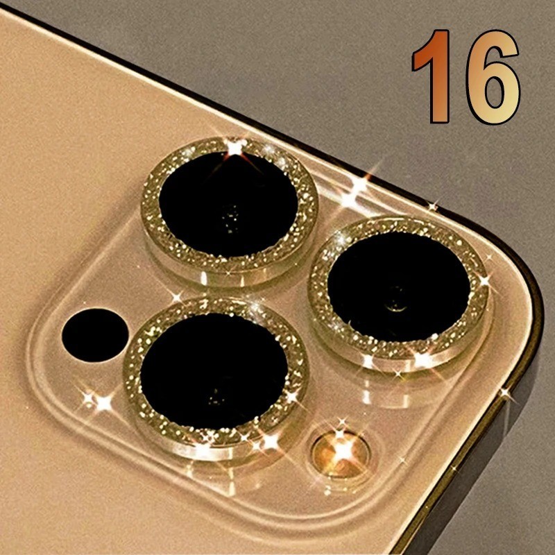 2024 ใหม่สีGlitterฝาครอบป้องกันกล้องสําหรับiPhone 16 15 Pro Max 14 Plus 13 Mini 12 11 กระจกนิรภัยโลหะแหวนฟิล์มด้านหลังฝาครอบเลนส์