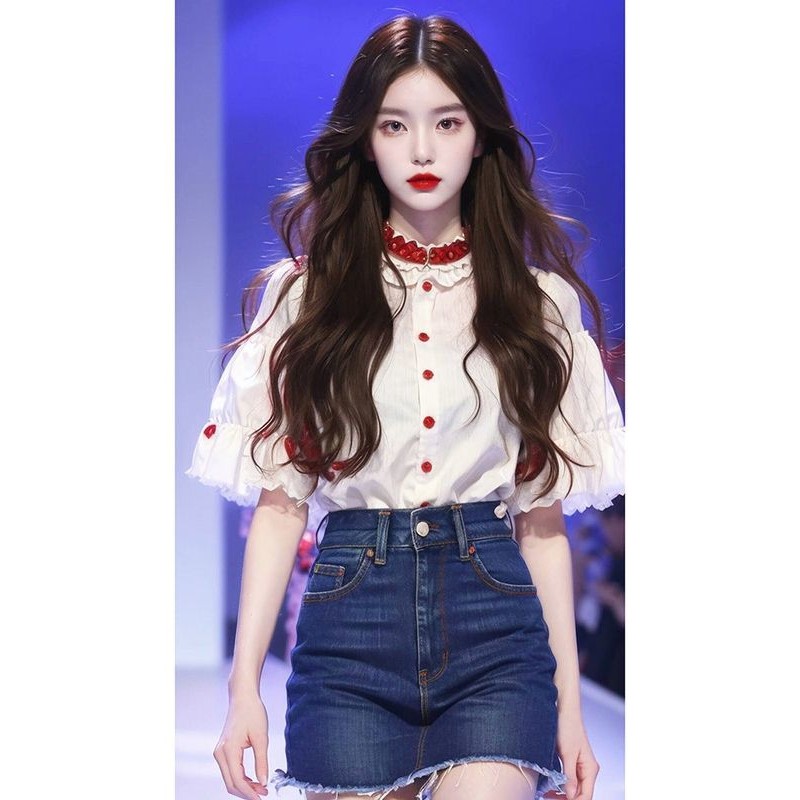 โปรโมชั่นมาใหม่ของ เยว่ 2411 ฤดูร้อนปีนี้ยอดนิยมเสื้อขนาดเล็กสวมใส่ลดอายุเสื้อแฟชั่นสามารถเค็มหวานเสื้อระดับไฮเอนด์