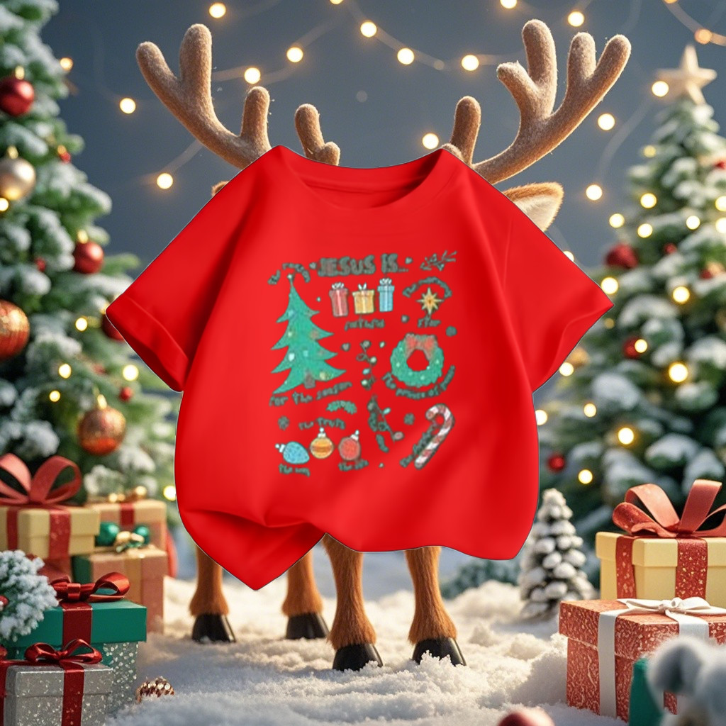 (จัดส่งตลอด 24 ชั่วโมง)KIDS PRINCESS เสื้อยืด Merry Christmas เสื้อยืดคริสต์มาสเด็กแขนสั้น สีแดงน่ารัก S1004