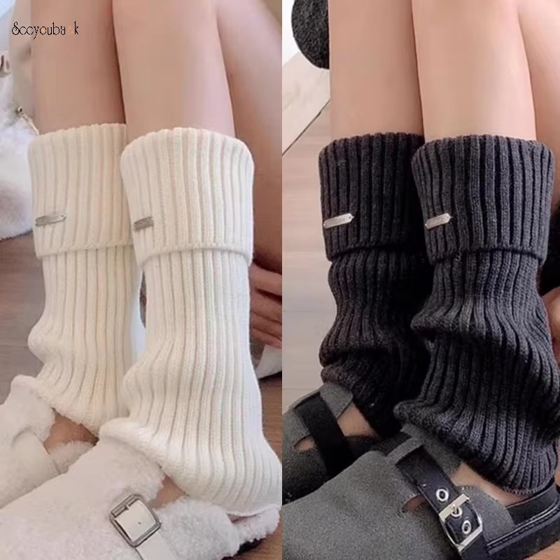 Lolita ขาอุ่นผู้หญิงสาวถุงเท้ายาวขนสัตว์ถักเท้าแขนอุ่น Y2K ฤดูใบไม้ร่วงฤดูหนาวโครเชต์ Heap ถุงเท้า Boot Cuffs