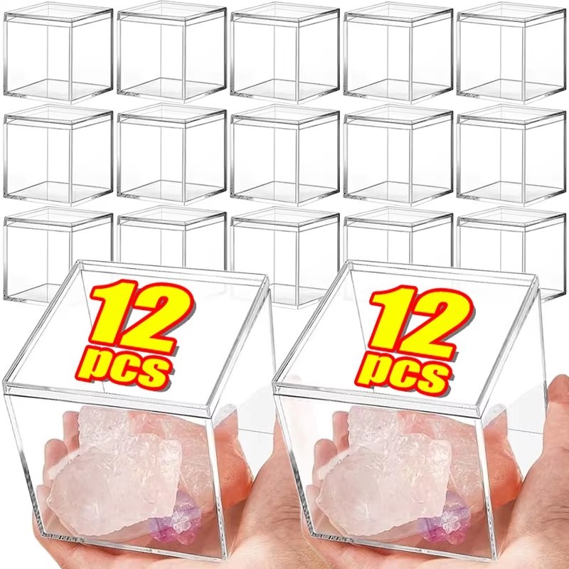 12/6/3ชิ้น มินิสแควร์กล่องขนม / กล่องของขวัญพลาสติกใสพร้อมฝาปิด / กล่องเก็บของอะคริลิค