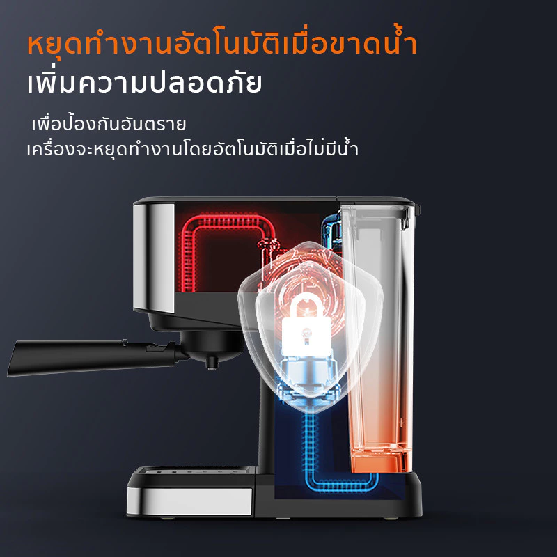 รับประกัน 1 ปี เครื่องชงกาแฟ 20bar เครื่องชงกาแฟสด รุ่น 1.5L coffee machine มาพร้อมชุดด้ามชงกาแฟ thumbnail 7