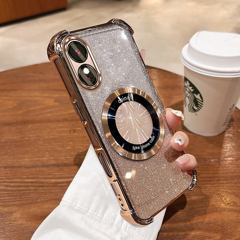 New สีcase สําหรับ OPPO A78 5G A58 5Gประกายสีชมพูสี่มุม Anti Drop เคสโทรศัพท์ความงามแม่เหล็กกันกระแทกซิลิโคน TPU Soft case