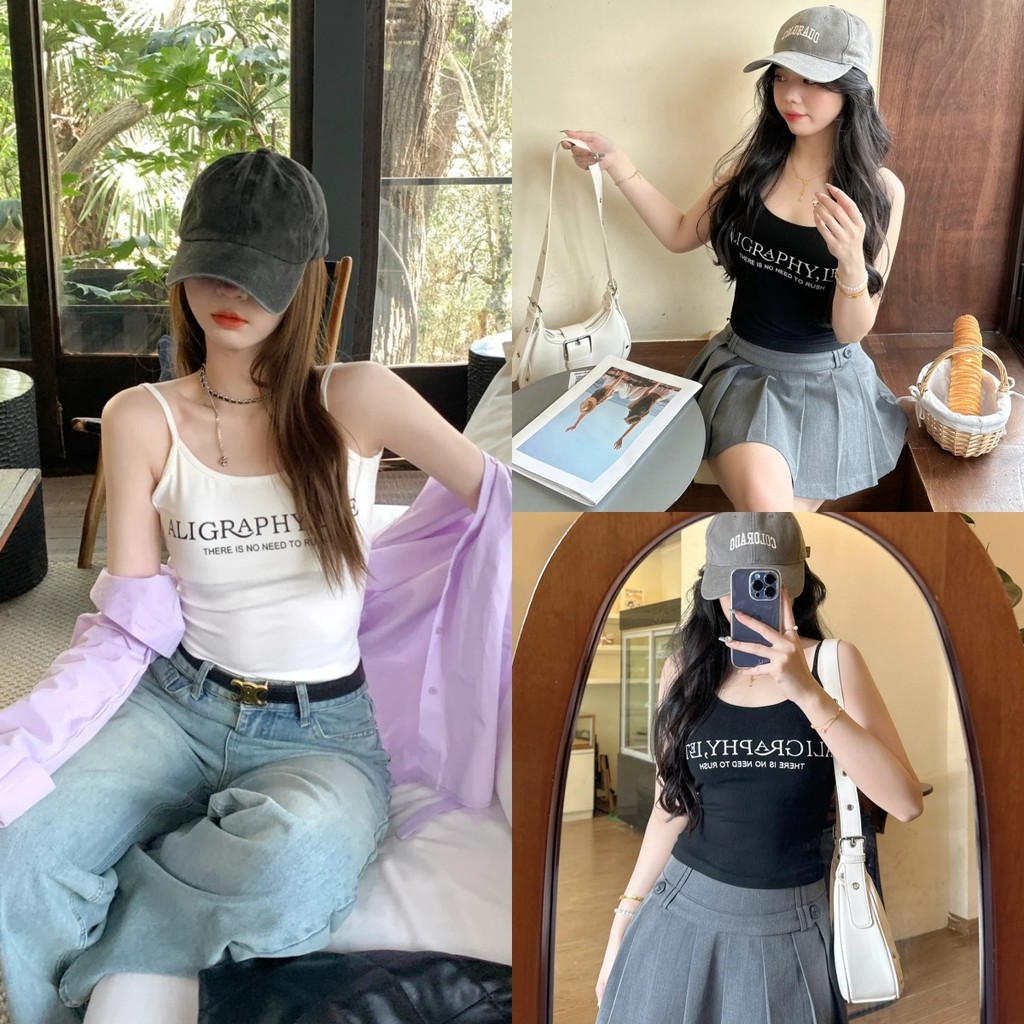 Luna Shop จดหมายพิมพ์สลิงฤดูร้อนเกาหลีรุ่นเสื้อกล้ามกระชับสัดส่วนของผู้หญิง