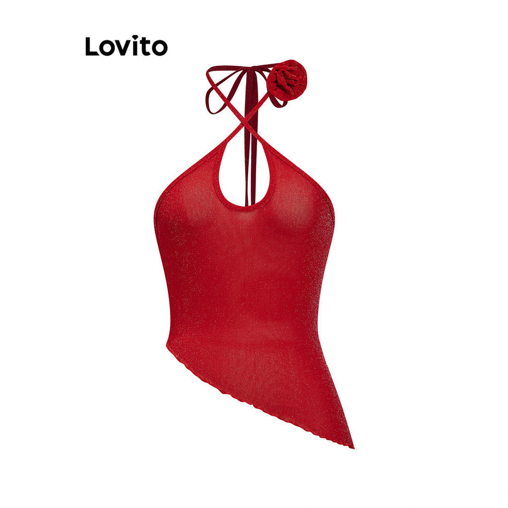 Lovito เสื้อแขนกุดผู้หญิง ผูกหลัง สีพื้น สไตล์หรูหรา L93AD020