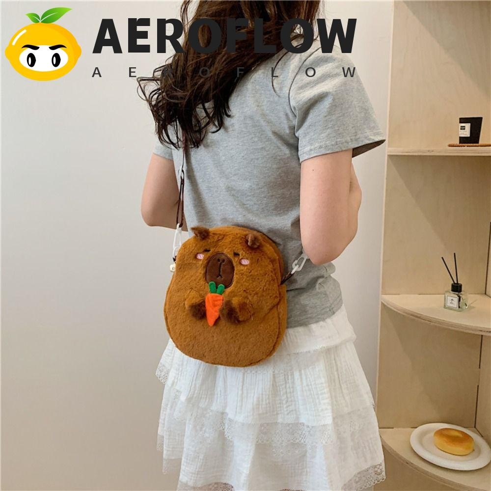 Aeroflow Capybara กระเป๋าสะพายตุ๊กตา,สัตว์การ์ตูนขนาดใหญ่ความจุ Capybara Crossbody กระเป๋า,คริสต์มาสของขวัญตุ๊กตาซิปแฟชั่นการ์ตูน Capybara กระเป๋าถือเด็กของขวัญวันเกิด