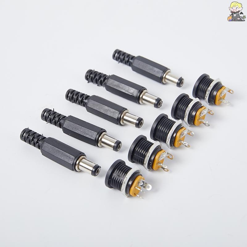 [CL] 5 ชิ้นปลั๊กชาย + 5 ชิ้น DC022 ซ็อกเก็ตหญิงแจ็คสกรูน็อตแผง Mount Connector 5.5*2.1 มิลลิเมตร DC 12 โวลต์ TH