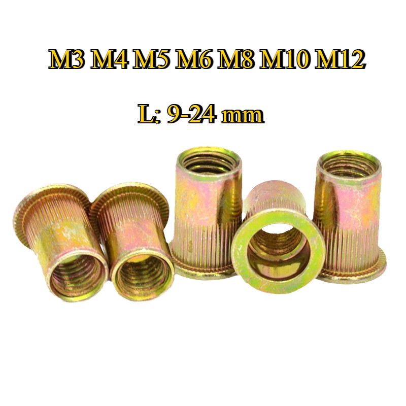 [จัดส่งด่วน] (WJX1)  M3M4M5M6M8M10M12 รีเวทนัท ชุบซิงค์รุ้ง หัวน็อตรีเวท /Rivet Nut Yellow Zinc[XSP]
