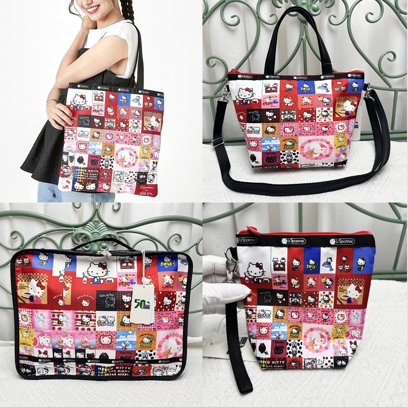 Lesportsac KITTY กระเป๋าสะพายไหล่ร่วมแบรนด์กระเป๋าผู้หญิงกระเป๋าสะพายกระเป๋า Messenger กระเป๋าเก็บของ 1589