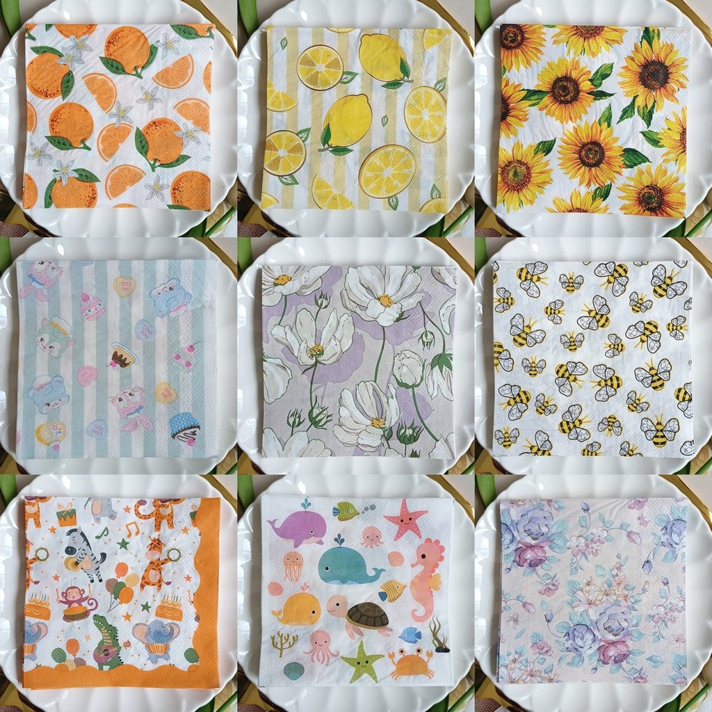20 ชิ้น/แพ็คดอกไม้ตาราง Decoupage กระดาษผ้าเช็ดปากกระดาษกระดาษทิชชูสําหรับ Party Decor Supplies