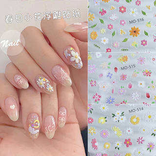 สติ๊กเกอร์ติดเล็บเล็บเล็บตกแต่งเล็บdecals Transfersนูนฤดูใบไม้ผลิดอกไม้Crayonภาพวาดสีน้ํามันน่ารักKOUDAN