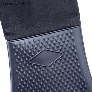 Springevenbliss เย็บสีทึบทนความร้อนครัวทําอาหารถุงมือเตาอบกันลื่น Mitt Grill BBQ แขนยาวพิเศษที่มีประโยชน์ Springevenbliss